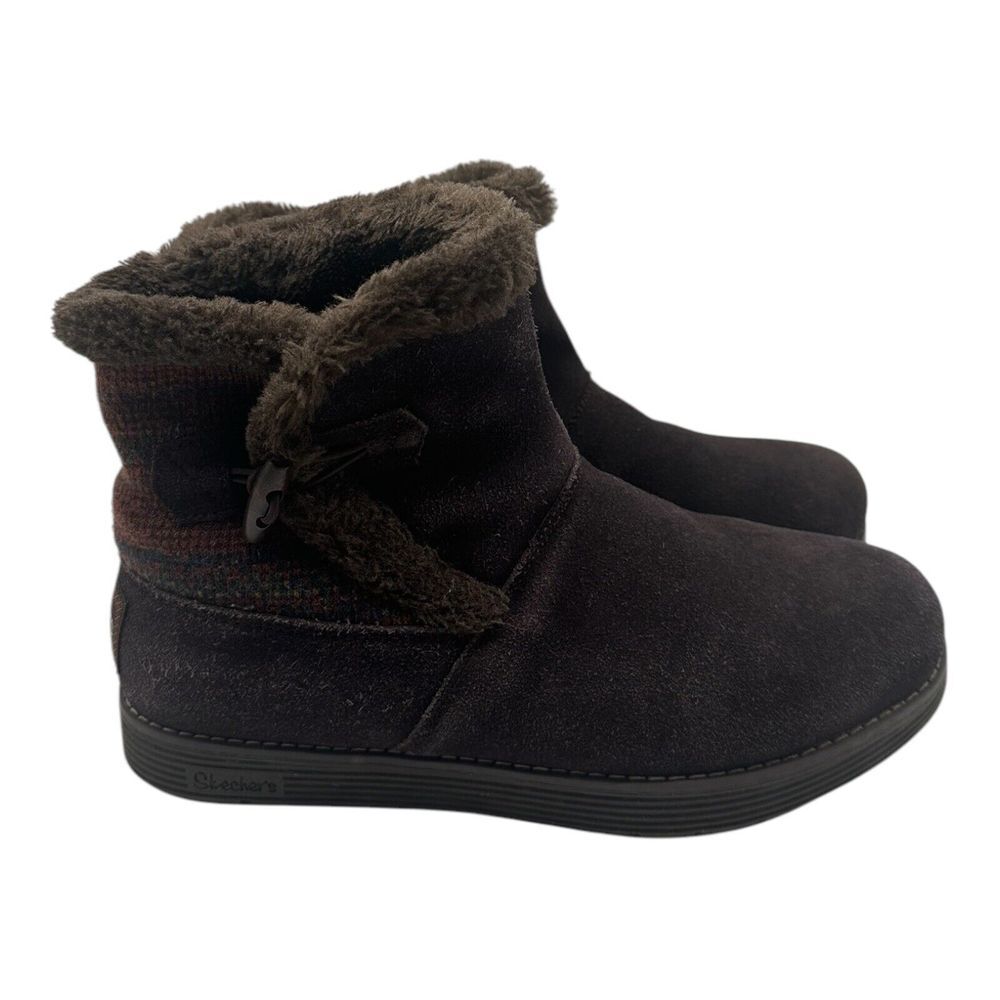 Skechers Adorbs Boots Women's Size 9 Brown Suede Ankle Warm Bootie Pull On 48677